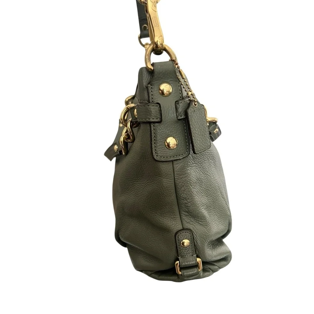 Coach Soft Pebbled Leather Green Shoulder‎ Bag Brooke H1194-F17165 Gold Accents